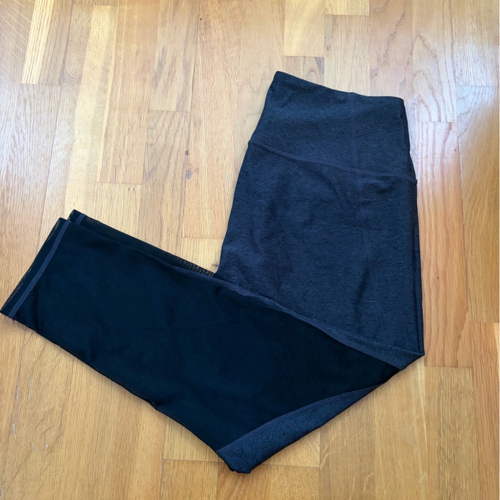 Zella Black and Gray Cropped Mesh Leggings